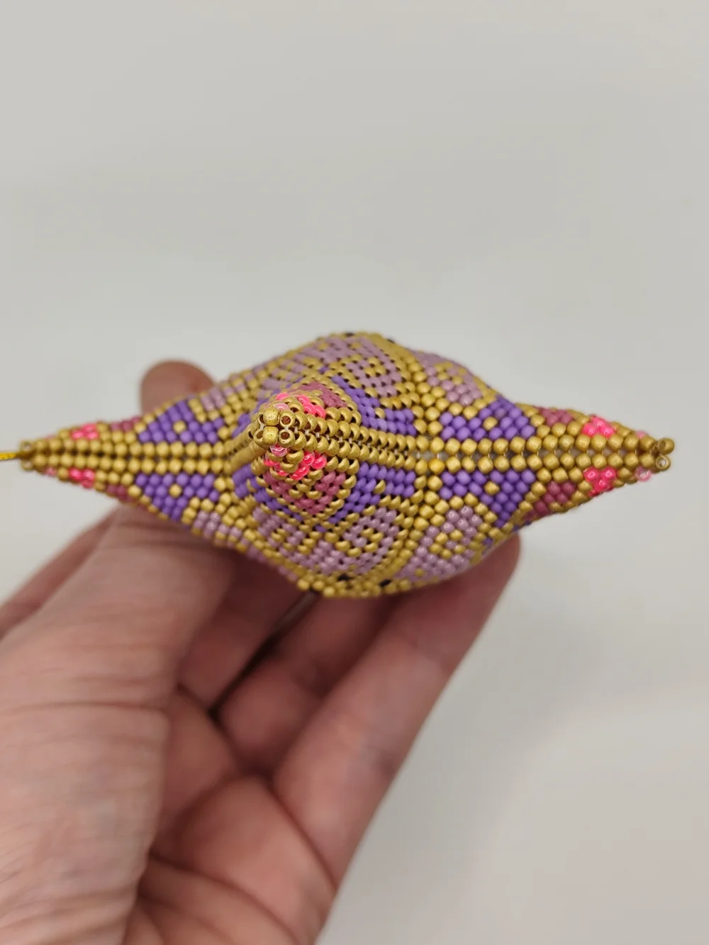 Handcrafted Gold, Purple & Pink Beaded Star Ornament